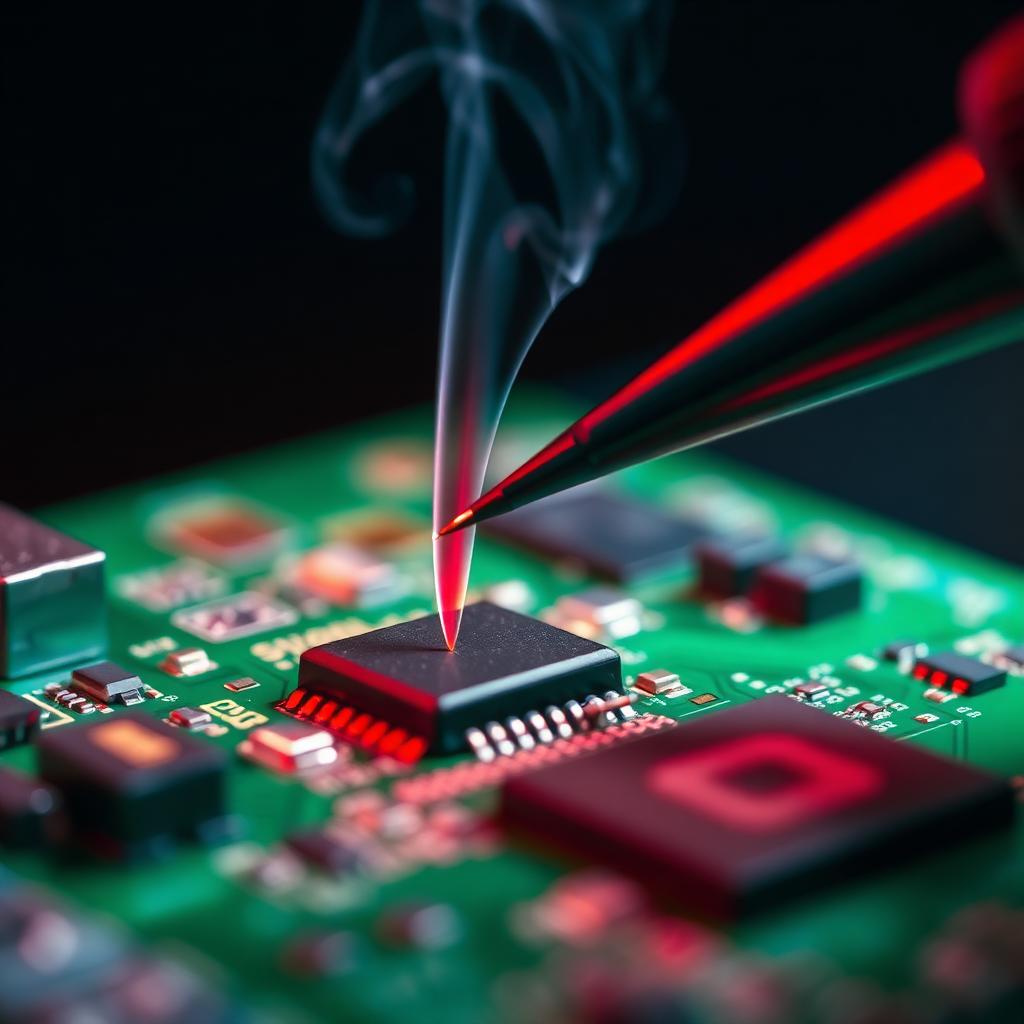 Ferro de solda em chip com fumaça